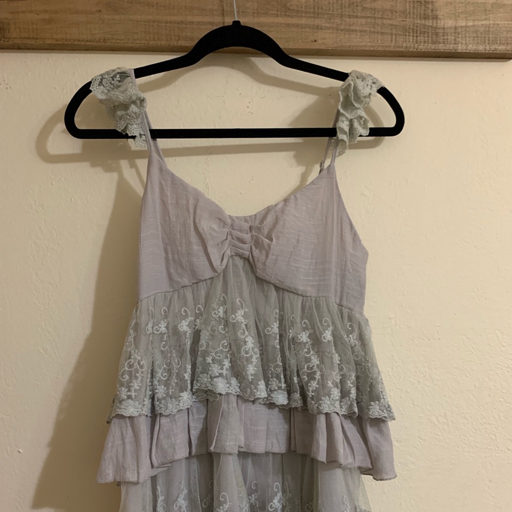 Cecico | Grey Lace Tank Top with Ruffles